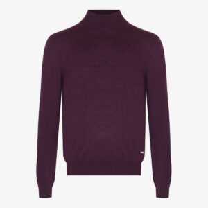 BML aubergine merino wool mock neck sweater