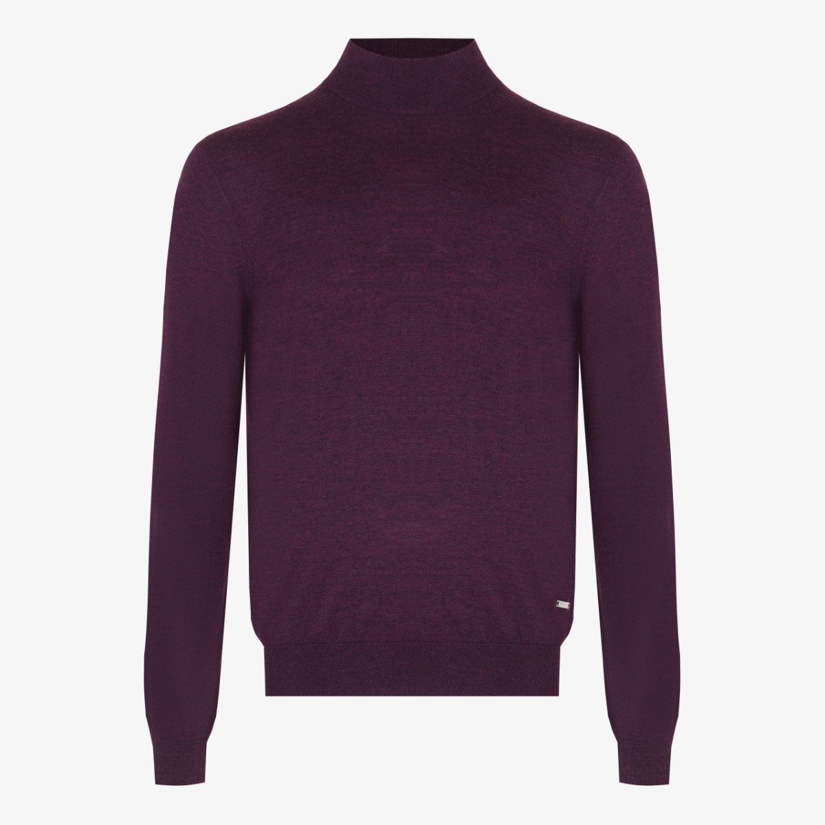 BML aubergine merino wool mock neck sweater