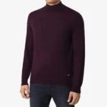 BML aubergine merino wool mock neck sweater