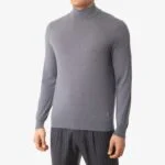BML grey merino wool mock neck sweater