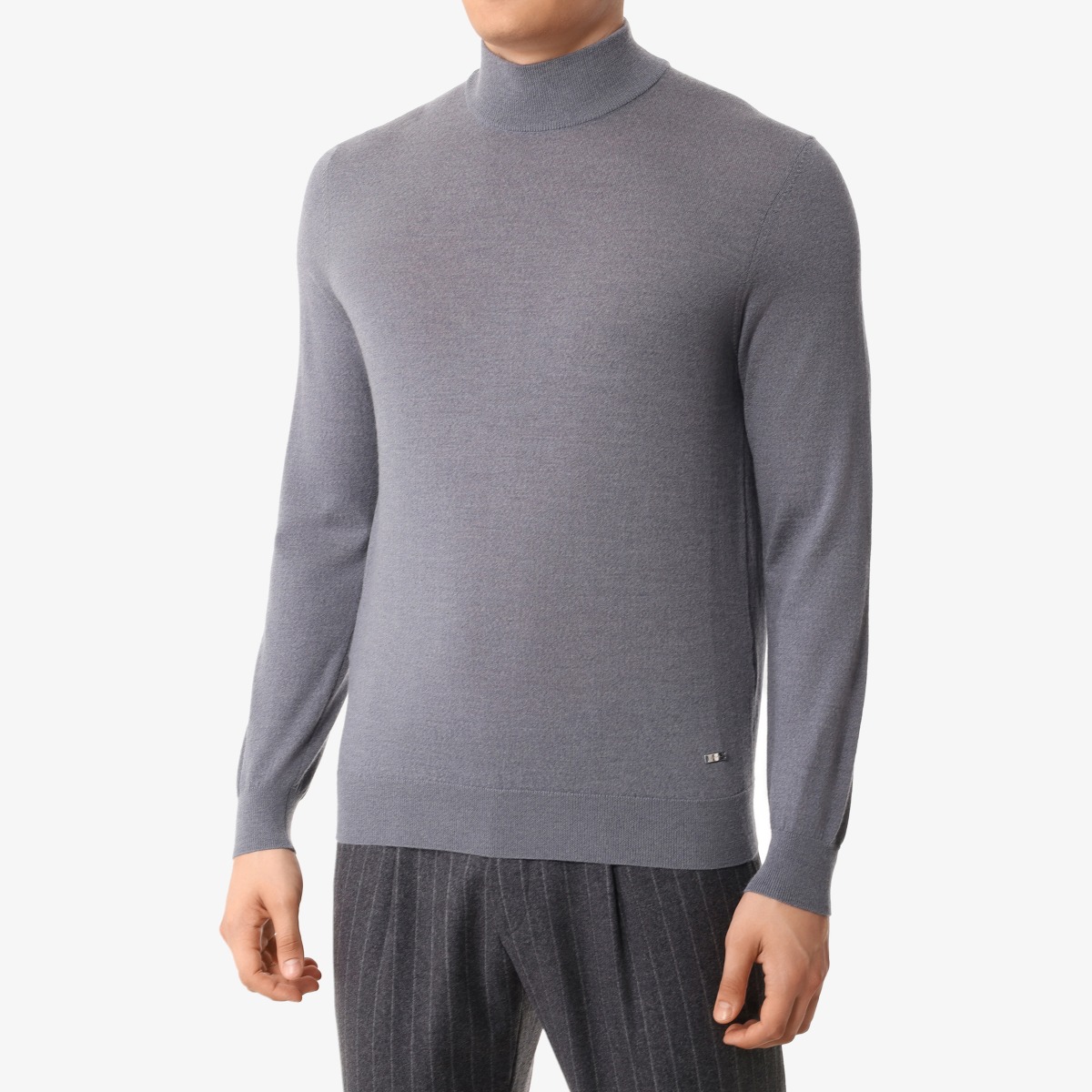 BML grey merino wool mock neck sweater