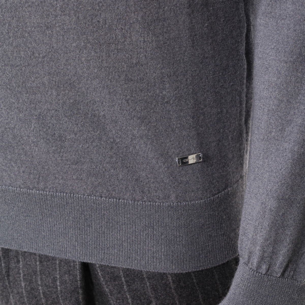 BML grey merino wool mock neck sweater