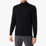 BML black merino wool mock neck sweater