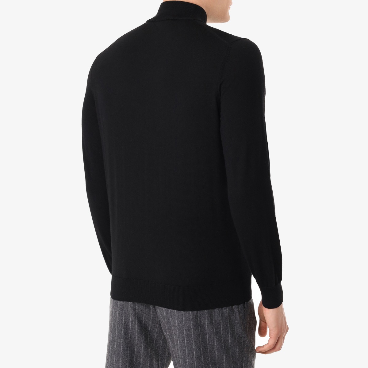 BML black merino wool mock neck sweater