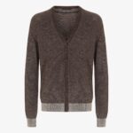 BML brown merino wool and silk v-neck cardigan