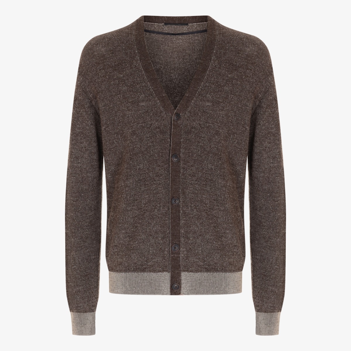 BML brown merino wool and silk v-neck cardigan