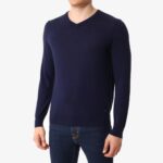 BML navy merino wool v-neck sweater