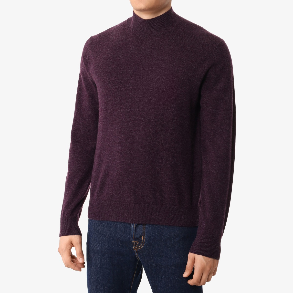 BML aubergine wool and cashmere mock neck sweater