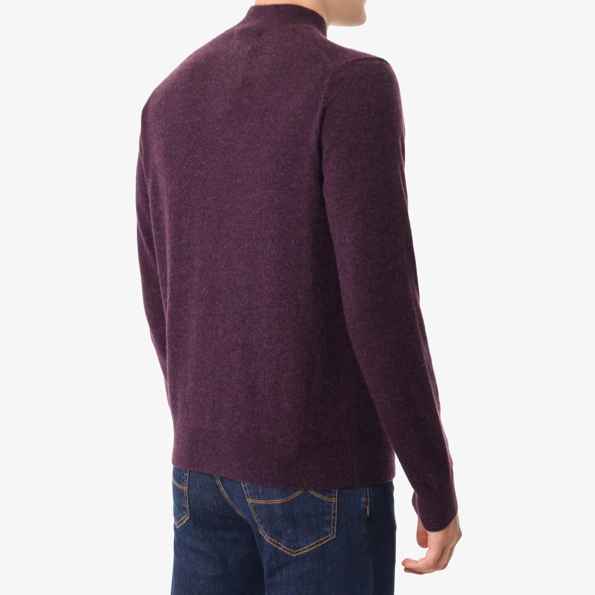 BML aubergine wool and cashmere mock neck sweater