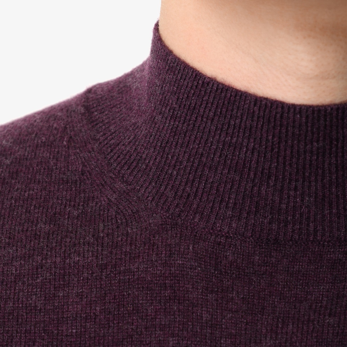 BML aubergine wool and cashmere mock neck sweater