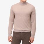 BML beige merino wool mock neck sweater