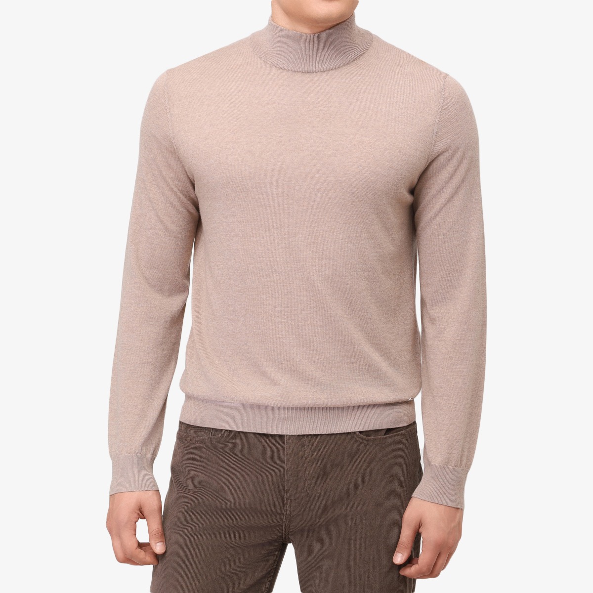 BML beige merino wool mock neck sweater