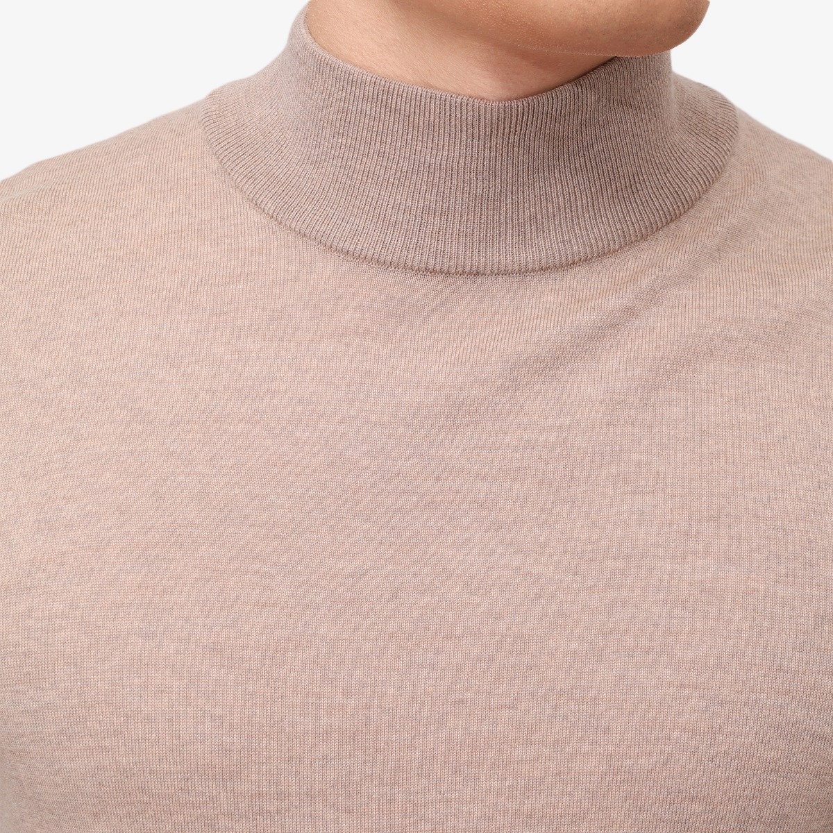 BML beige merino wool mock neck sweater