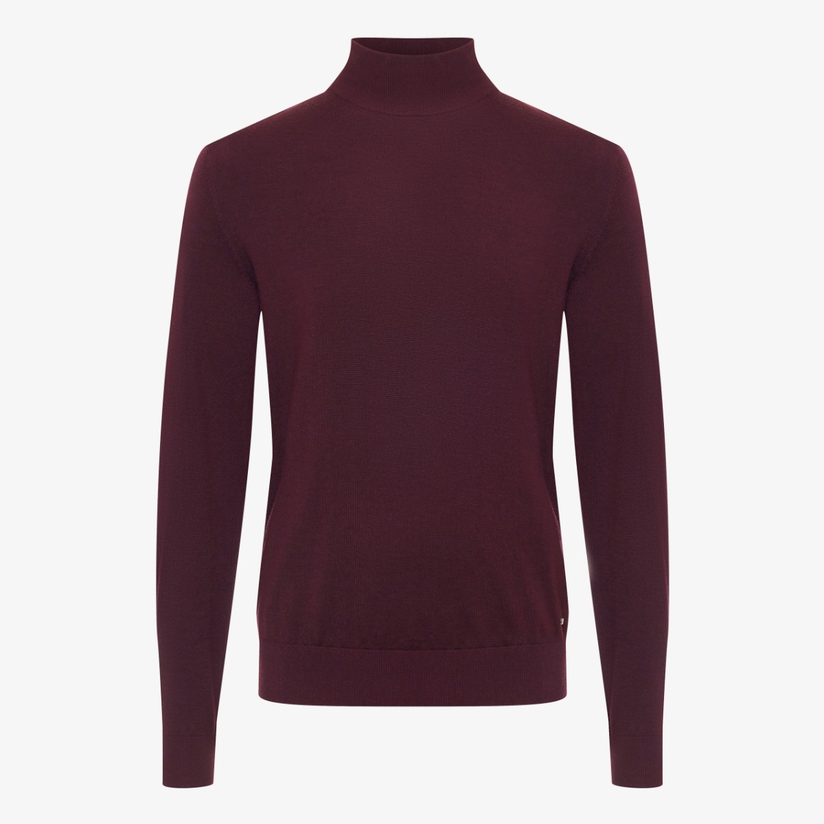 BML burgundy merino wool mock neck sweater