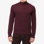 BML burgundy merino wool mock neck sweater