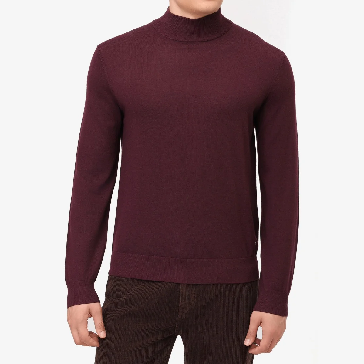 BML burgundy merino wool mock neck sweater