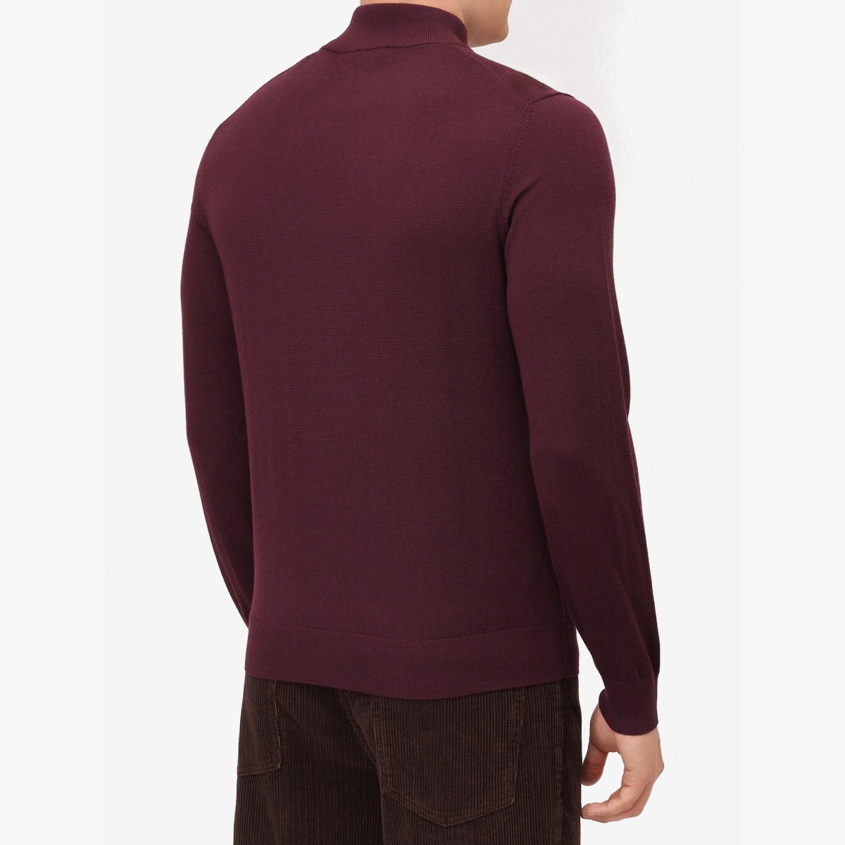 BML burgundy merino wool mock neck sweater