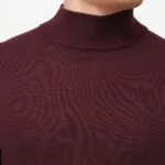BML burgundy merino wool mock neck sweater