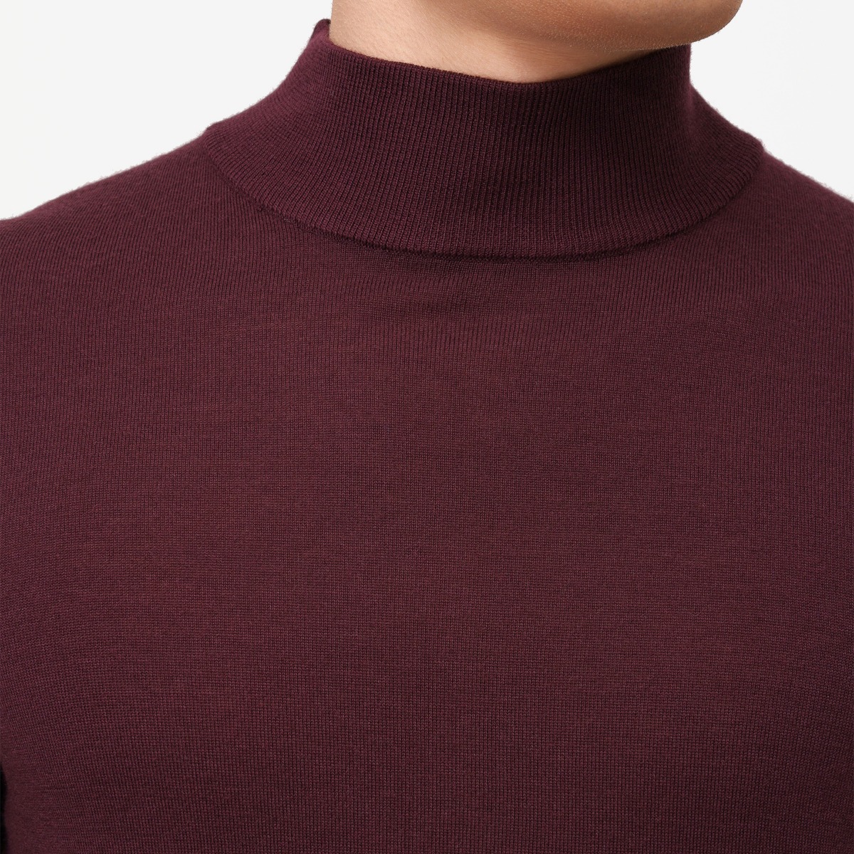 BML burgundy merino wool mock neck sweater