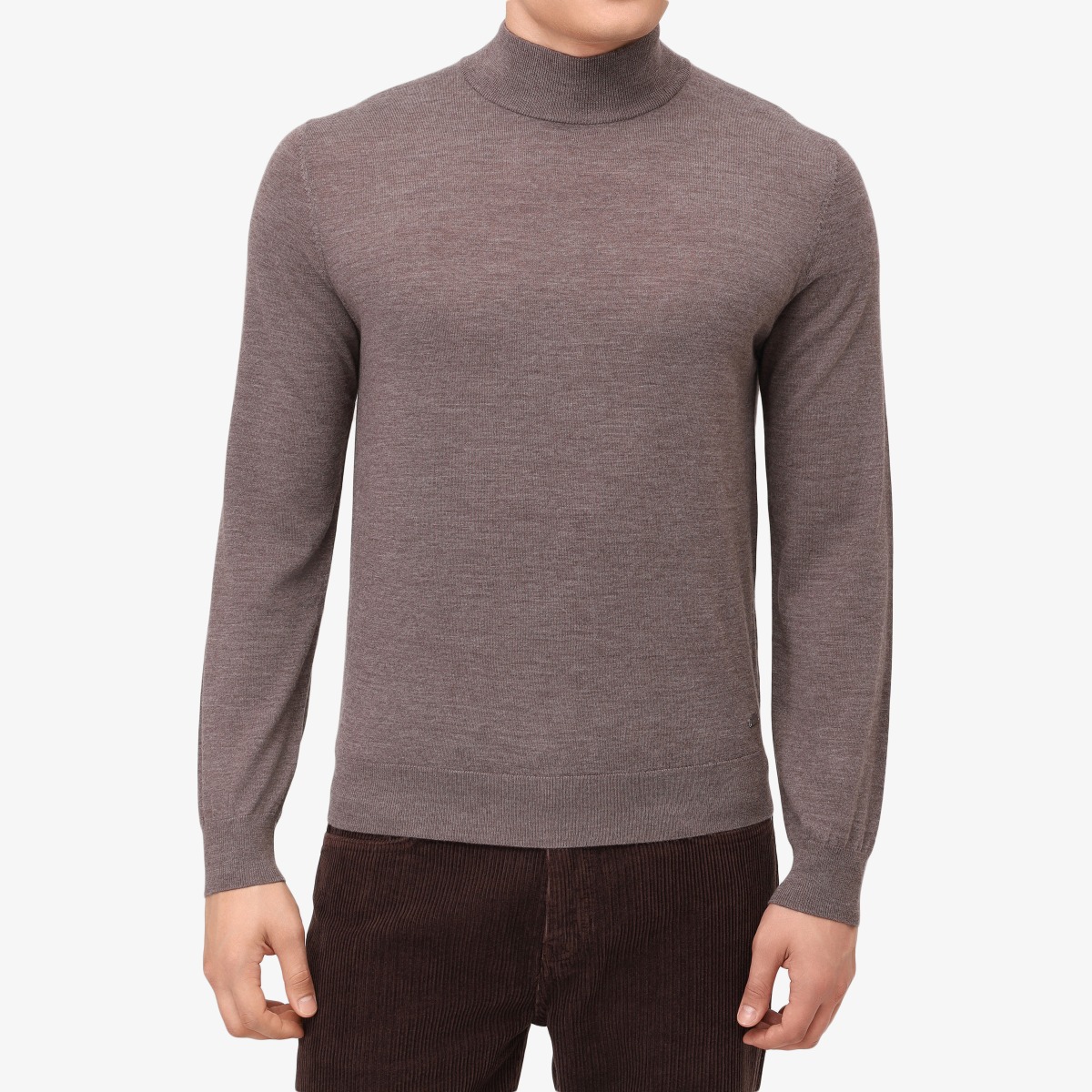 BML brown merino wool mock neck sweater