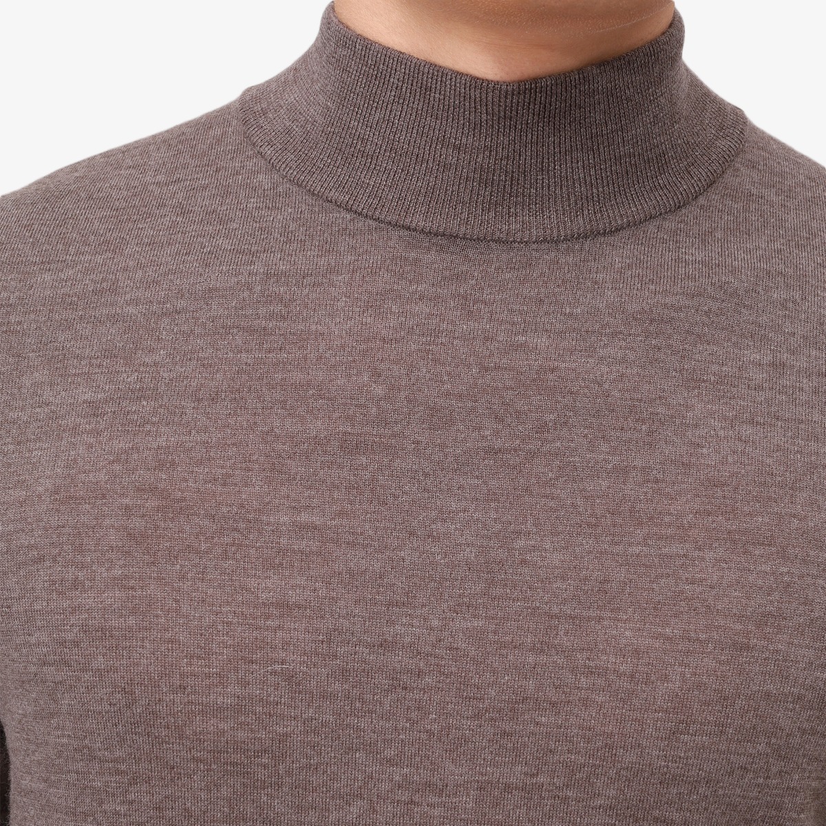 BML brown merino wool mock neck sweater