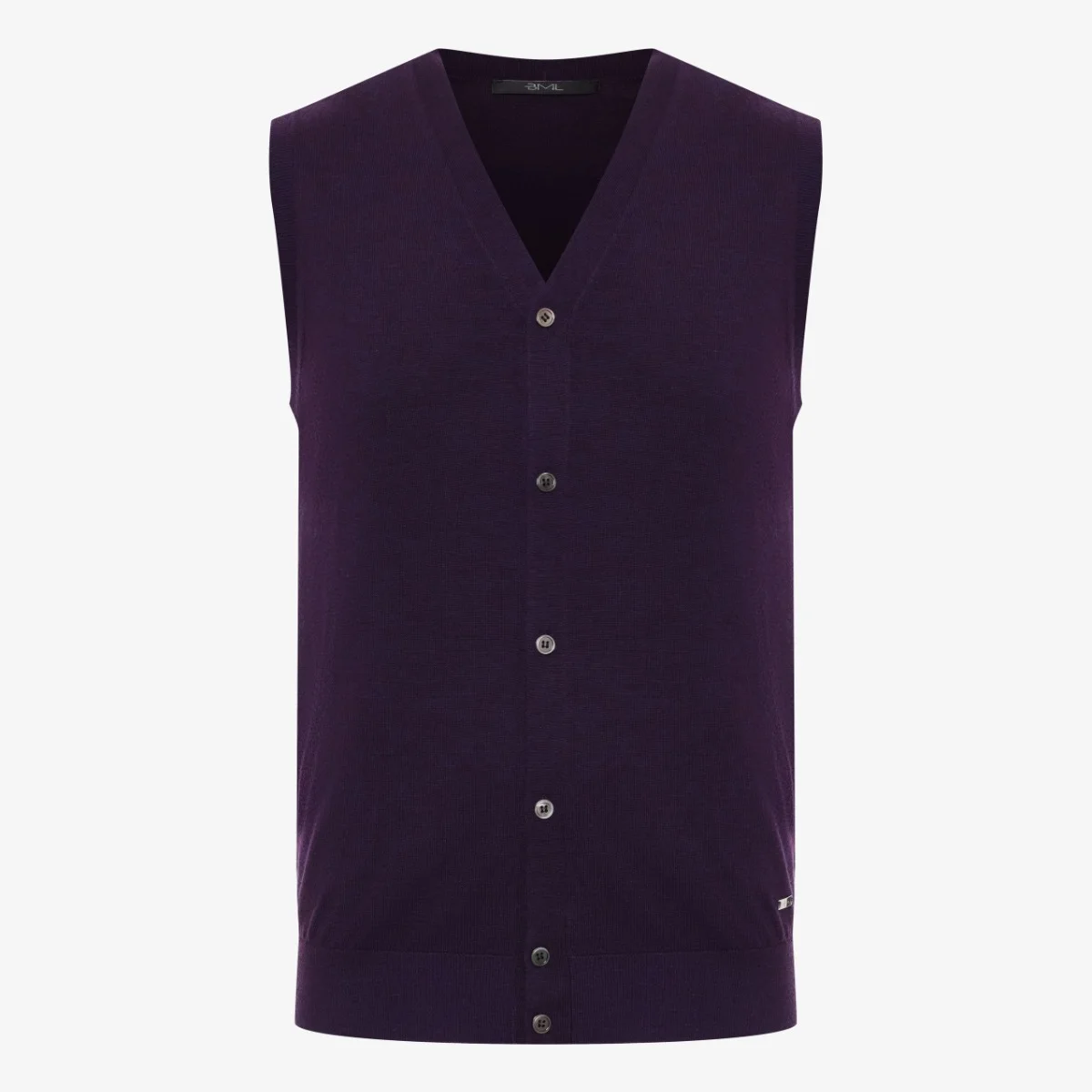 BML aubergine merino wool v-neck vest