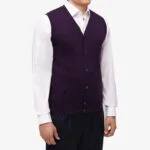 BML aubergine merino wool v-neck vest