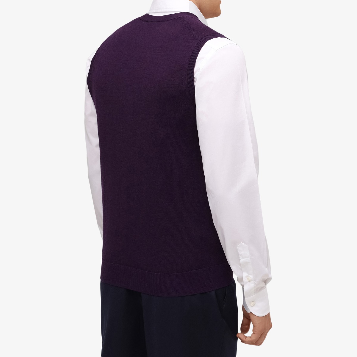 BML aubergine merino wool v-neck vest