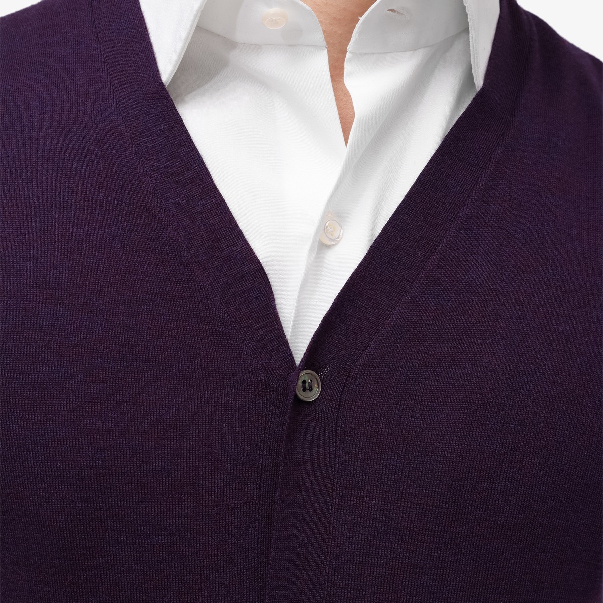 BML aubergine merino wool v-neck vest