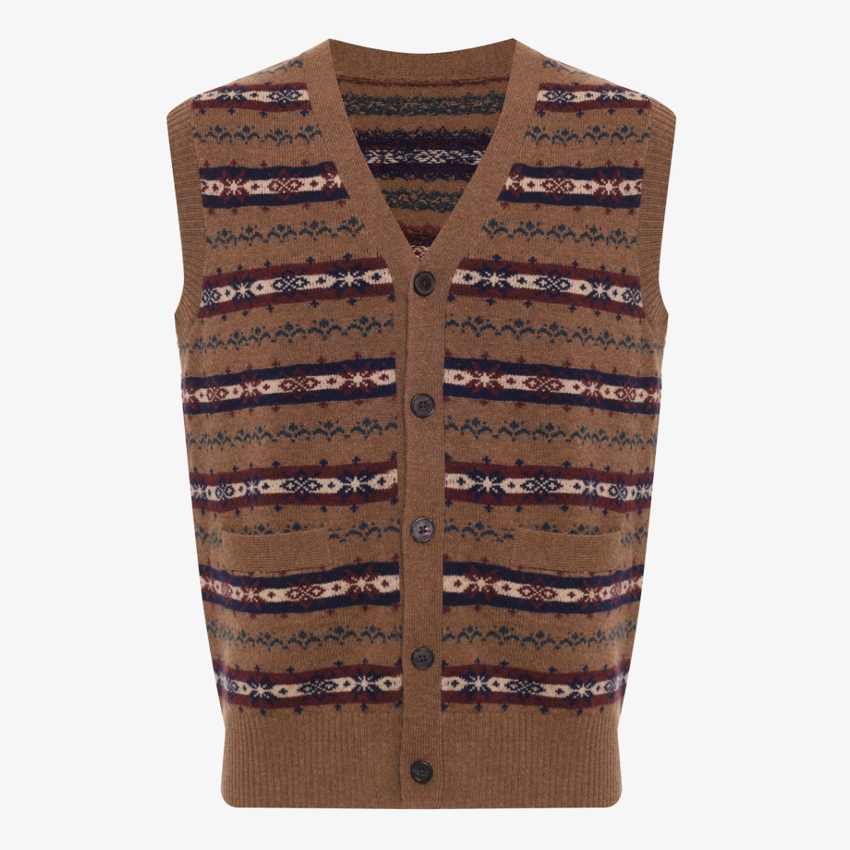 BML brown Fair Isle merino wool v-neck vest