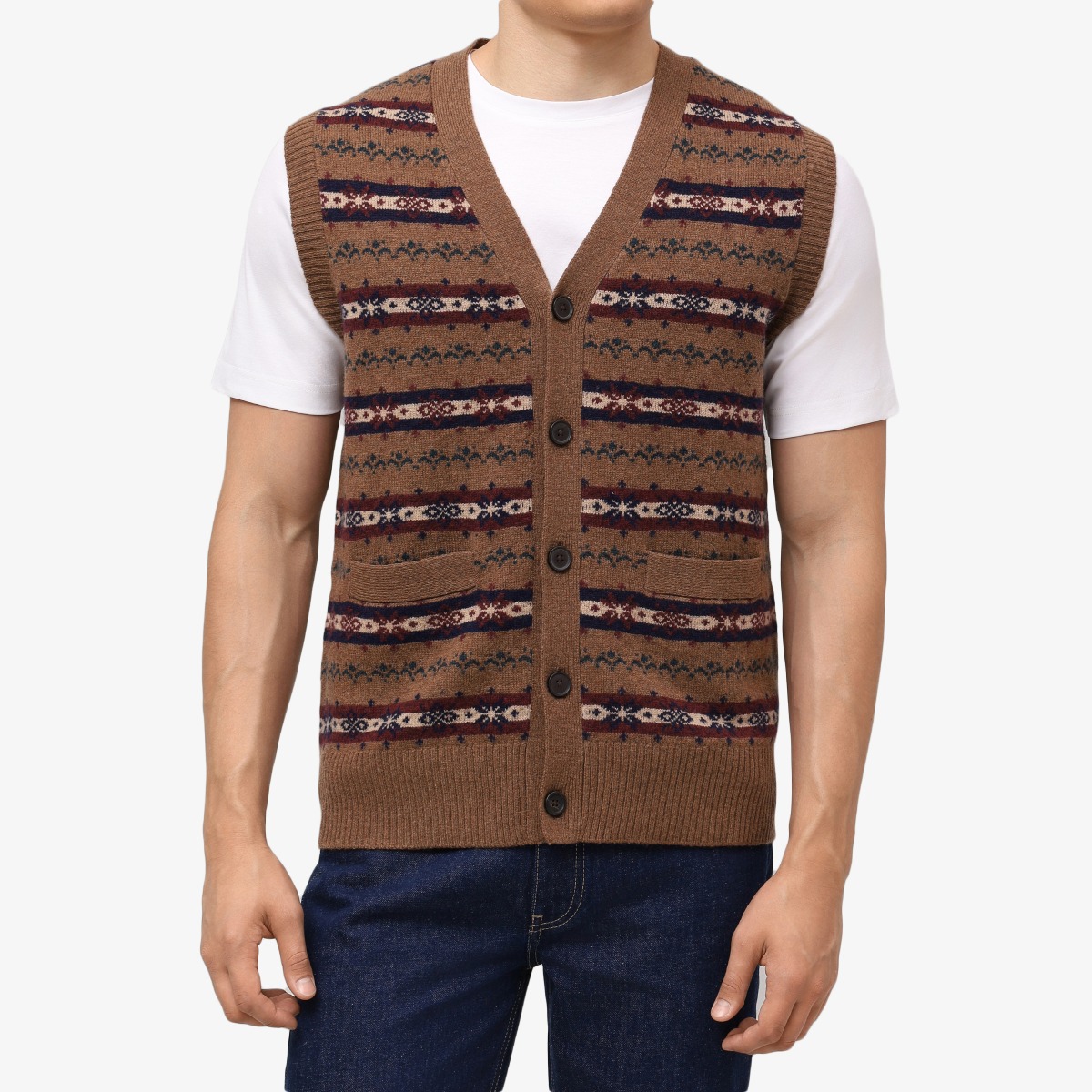 BML brown Fair Isle merino wool v-neck vest