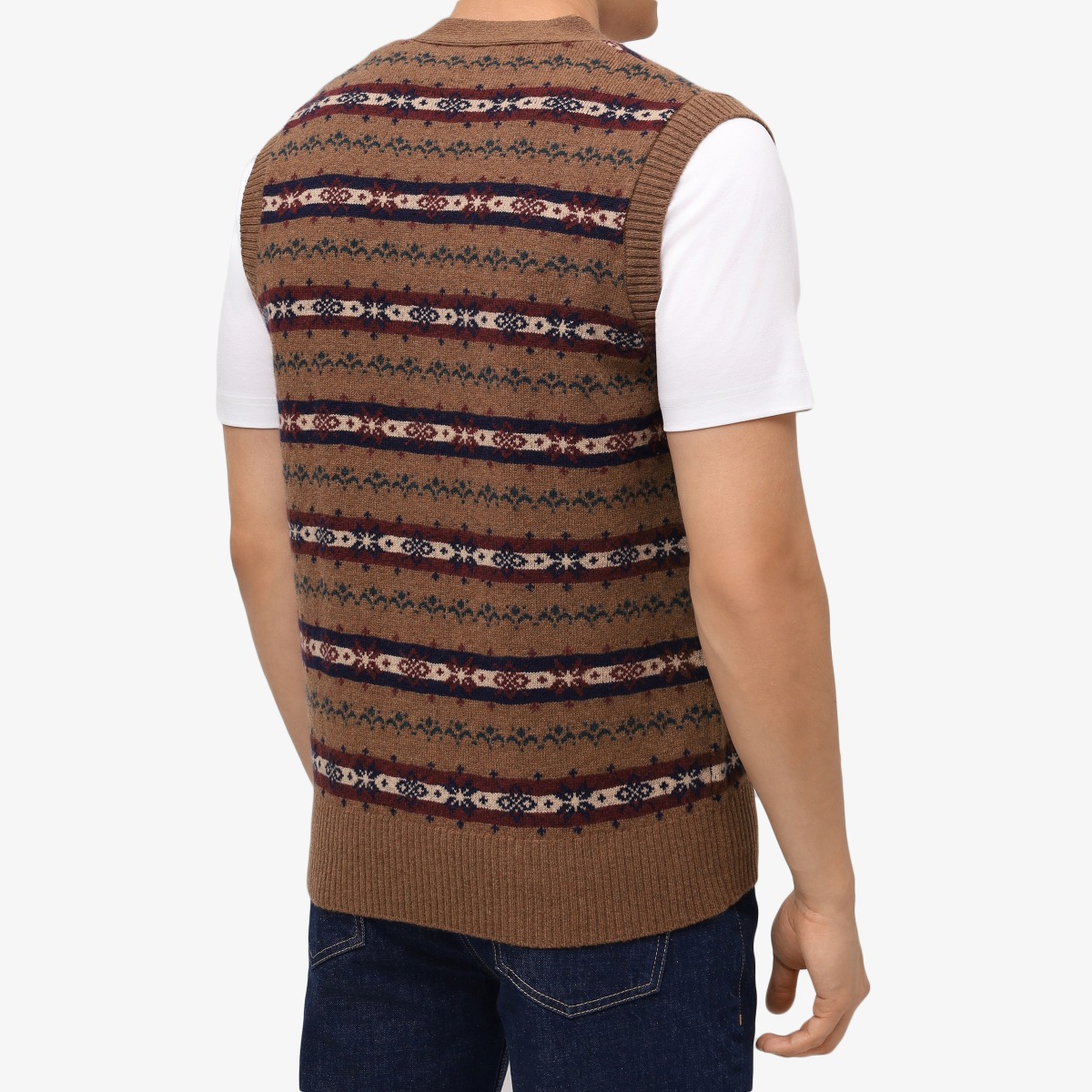 BML brown Fair Isle merino wool v-neck vest