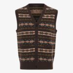 BML dark brown Fair Isle merino wool v-neck vest