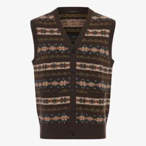 BML dark brown Fair Isle merino wool vest