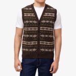 BML dark brown Fair Isle merino wool v-neck vest
