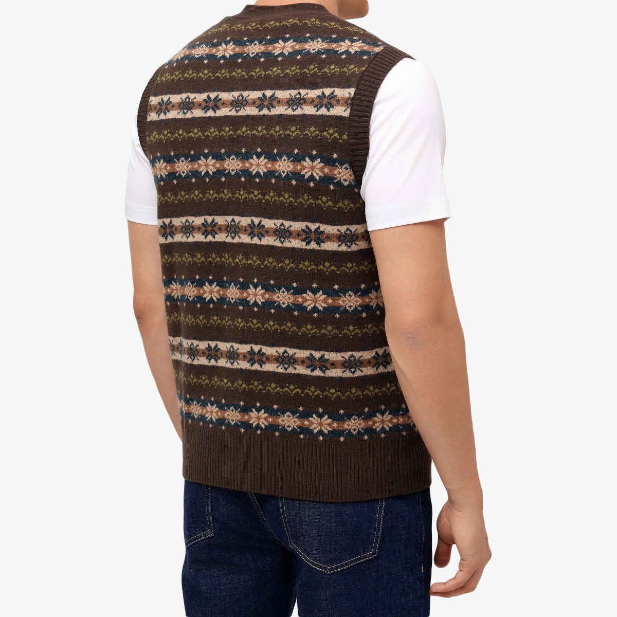 BML dark brown Fair Isle merino wool v-neck vest
