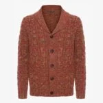 BML rust merino wool cable knit shawl collar cardigan