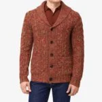 BML rust merino wool cable knit shawl collar cardigan