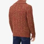 BML rust merino wool cable knit shawl collar cardigan