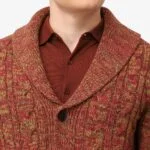 BML rust merino wool cable knit shawl collar cardigan