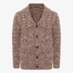 BML brown merino wool cable knit shawl collar cardigan