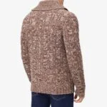 BML brown merino wool cable knit shawl collar cardigan