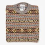 Jamiesons brown Fair Isle wool crew neck sweater