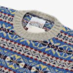 Jamiesons mėlynas Fair Isle rašto vilnos megztinis apvalia apykakle