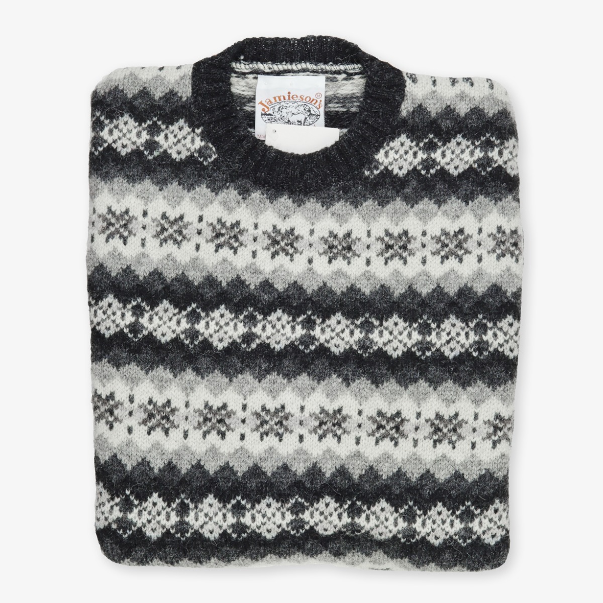 Jamiesons dark grey Fair Isle wool crew neck sweater