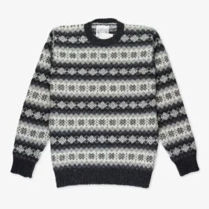 Jamieson's grey white Fair Isle wool crew neck sweater