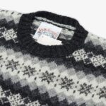 Jamiesons tamsiai pilkas Fair Isle rašto vilnos megztinis apvalia apykakle