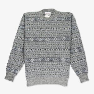 Jamieson's light grey Fair Isle wool crew neck sweater