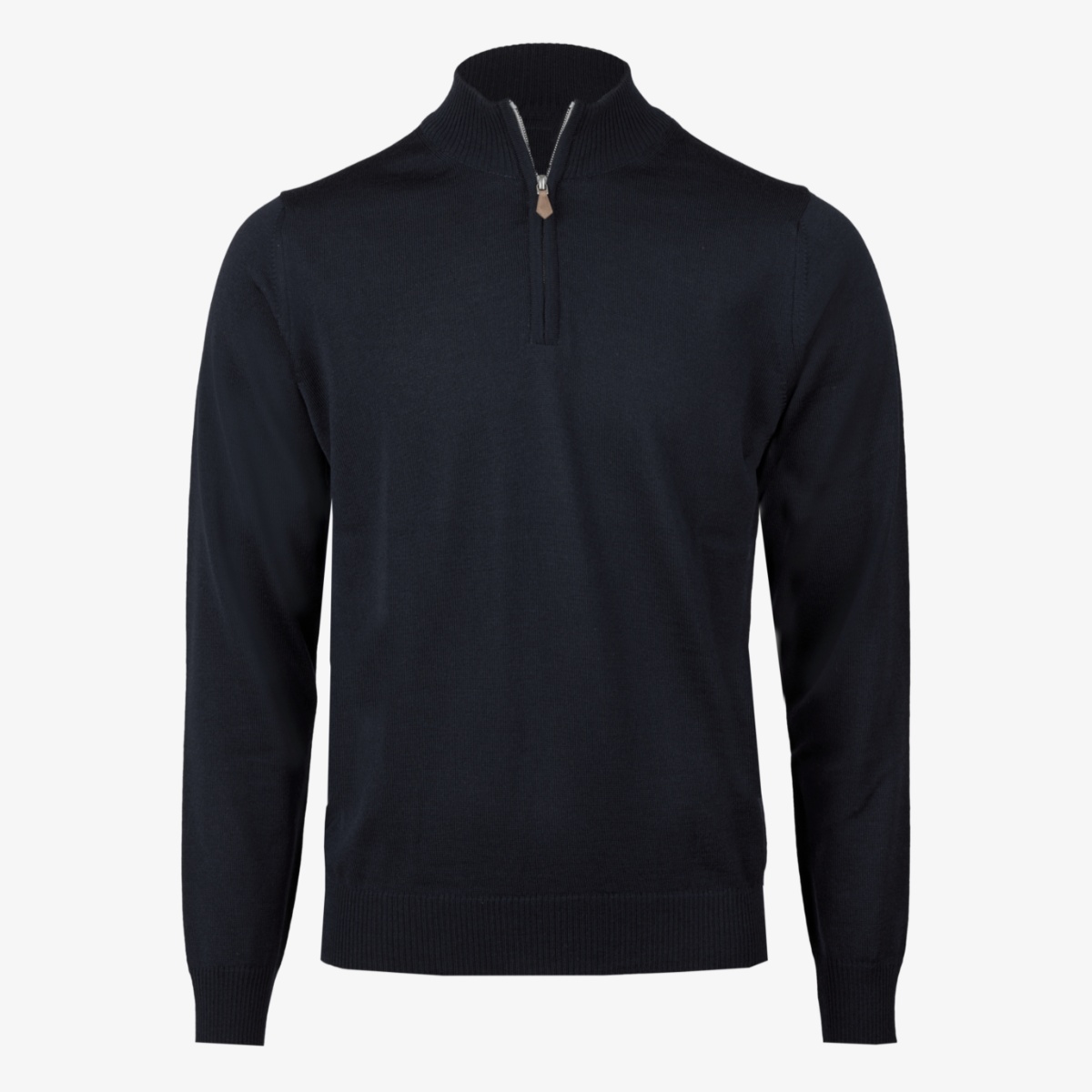 Stenströms black merino wool mock neck half zip sweater