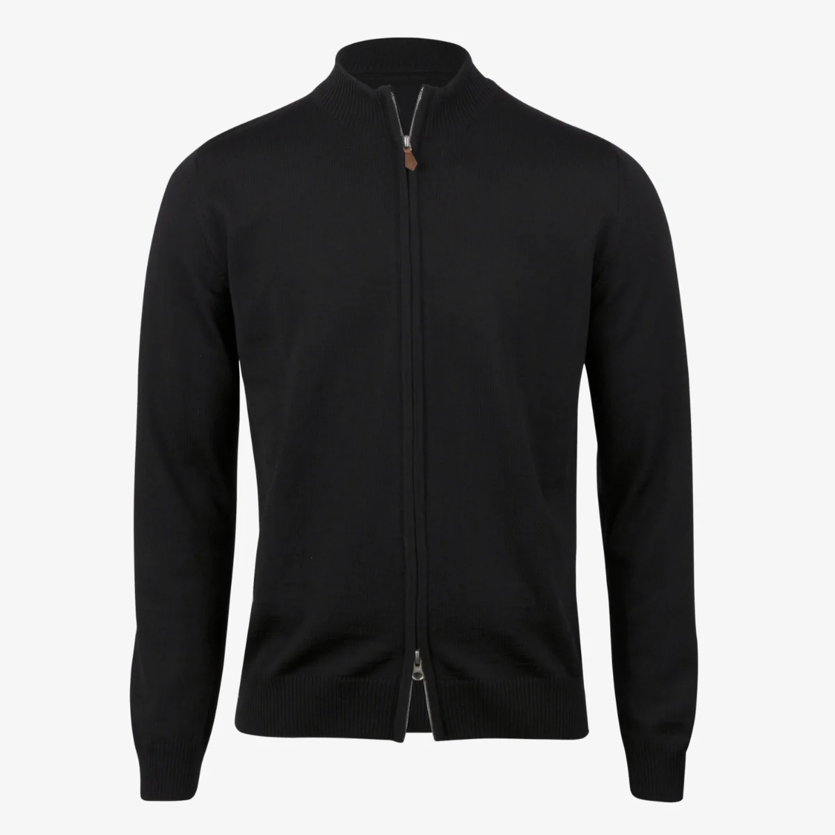 Stenströms black merino wool mock neck zip cardigan